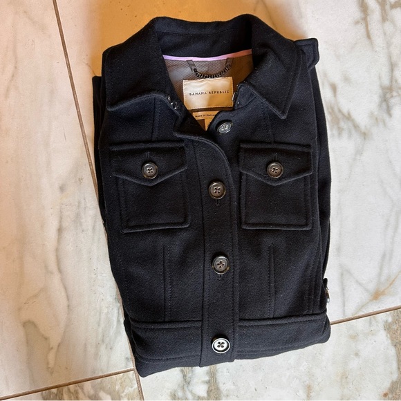 Banana Republic Black Wool Blend Military Trench Classic Peacoat - Size XS - Picture 15 of 15